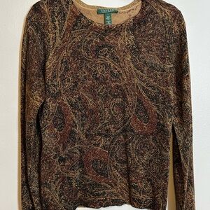 Lauren Ralph Lauren Women's Long Sleeve Paisley Top - Brown and Black Large